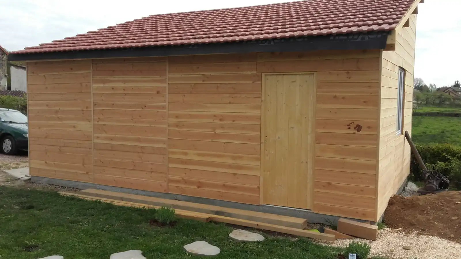 Extension terrasse en bois avec carport terminé